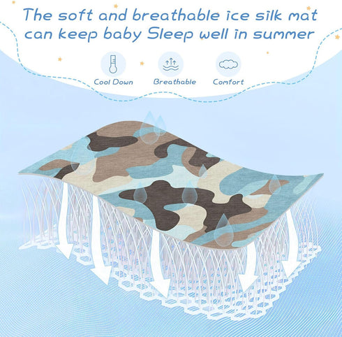 SyXIOP 28" 52" Camouflage Blue Cooling Baby Crib Mattress Cover x Absorbent Mattress Pads for Baby&Toddler