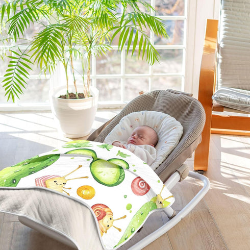 Qilmy Cozy 30 40 Inch Cute Snails and Cucumbers Baby Blanket for Boys Girls Kids with Soft Cotton, Cute Warm Nursery