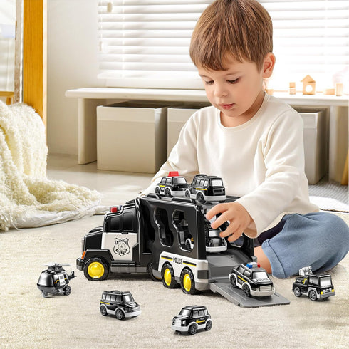 3 4 5 6 Set 3 1 3-9, JUKUDAHU Police Truck Toy for Years Old Boys - Carrier Vehicle Toy with Small Cars and Helicopter
