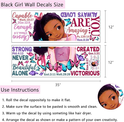 Yovkky Black Girl Religious Butterfly Wall Decal Sticker, Positive Saying You are Beautiful Nursery Decor,