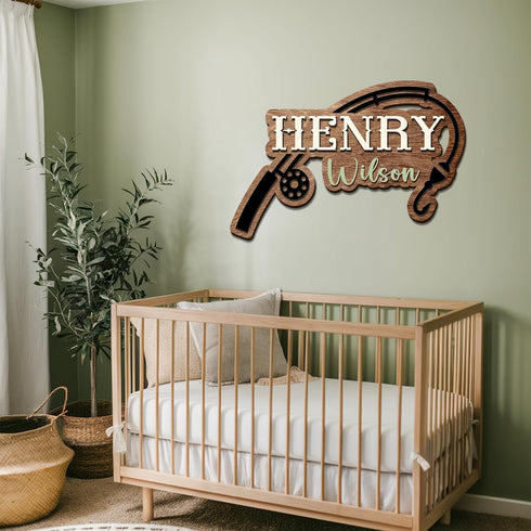 Country Personalized Name Sign for Baby Boy Room, Fisherman Theme Nursery Decor, Kids Wall Art