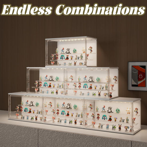 Verssure 3-Tier Clear Display Case for Collectibles, Adjustable Figure Display Case with LED Light, Stackable Acrylic