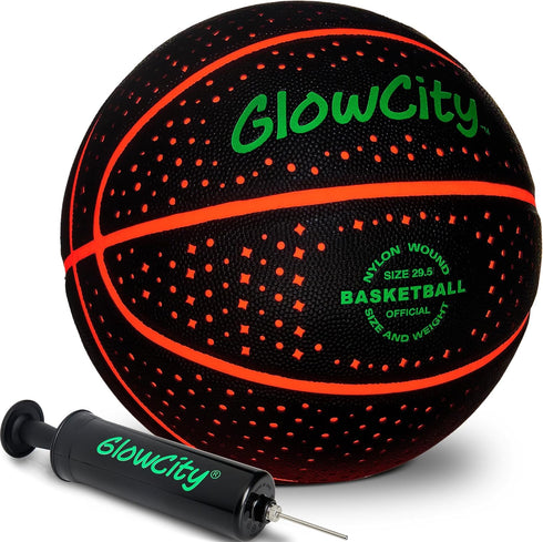 GlowCity Glow in The Dark Basketball for Teen Boys, Glowing Red Basketball, Light Up LED Toy for Night Ball Games