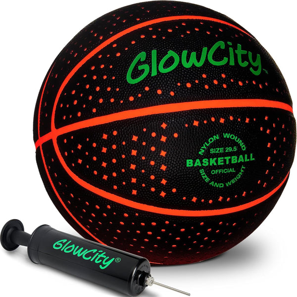 GlowCity Glow in The Dark Basketball for Teen Boys, Glowing Red Basketball, Light Up LED Toy for Night Ball Games