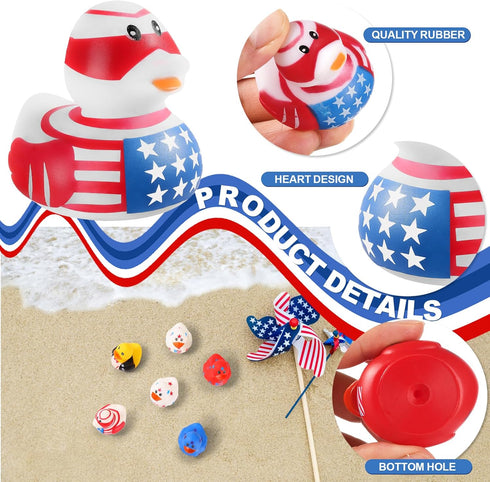 24 SCIONE Patriotic Rubber Ducks - Pcs Independence Day Novelty Funny Squeeze Baby Shower Bathtub Ducks for Fourth