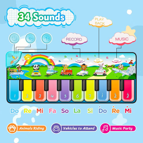 1-3, 1 2 7 7 10 FUCEORUY Piano Mat Musical Toys for Toddlers Sensory Learning Toy Floor Piano Playmat Toys for Year Old