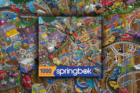 Springbok Getting Away, 1000 Piece Jigsaw Puzzle, Cartoon Illustration of Transportation
