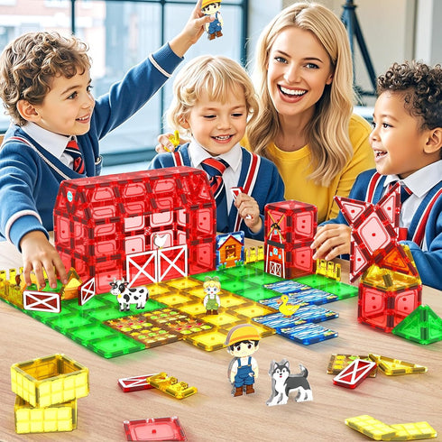 3-5 5-7 4-8, 3+ Magnetic Tiles Farm Animals Toddler Toys, STEM Magnet Building Blocks for Kids Ages Preschool