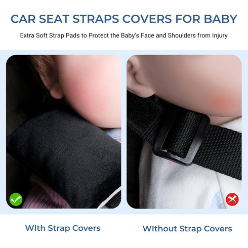 COOLBEBE Car Seat Straps Shoulder Pads for Baby Kids, Soft Seat Belt Covers for All Car Seats (Black/Grey)