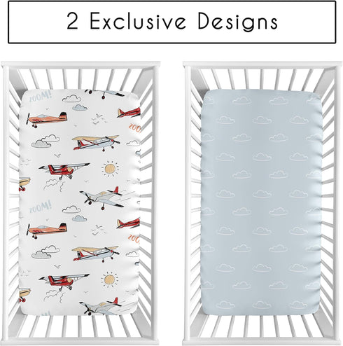 2-Piece Set Sweet Jojo Designs Baby Crib Sheets (Vintage Airplane) for Boys, Infant Nursery, Toddler Room - Fitted