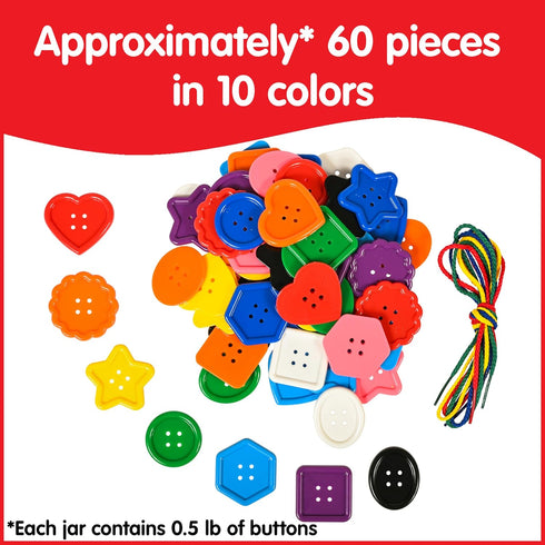 Edx Education Mini Jar Set of 60 Large Buttons | Lacing Activity for Kids | Sensory and Fine Motor Skill Development