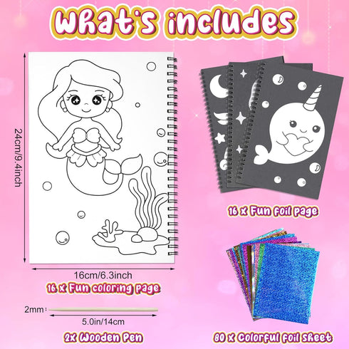 Art & Craft Activity, Foil Fun Princess DIY Kits, No Mess Creative Drawing Game for Kids Ages 4-9, Birthday Gifts