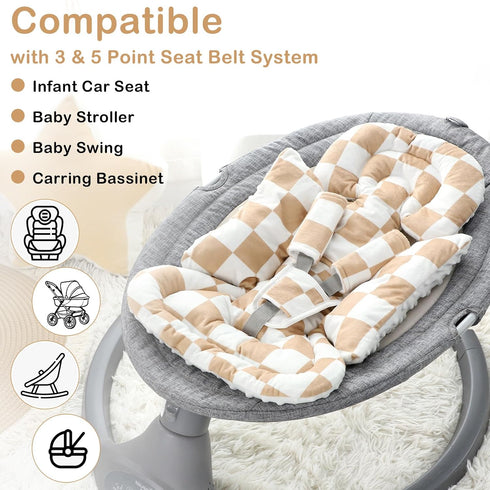 DILIMI Nursing Pillow Cover and Infant Car Seat Insert with Strap Covers, Baby Head Support for Car Seat, Brown