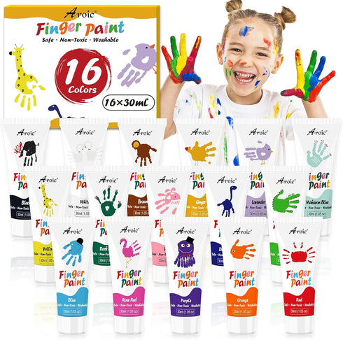 AROIC 16 Colors Kids Washable Finger Paint, Non-Toxic Art Supplies for Toddlers, Finger Painting DIY Crafts