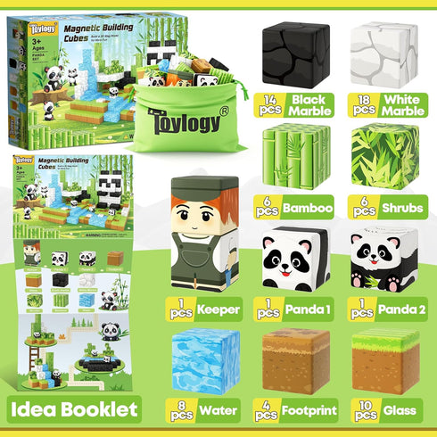 3-5 4-8 5-7, 3+ Magnetic Blocks-Build Mine Magnet World Panda Edition, Magnetic Tiles Building Blocks for Boys & Girls