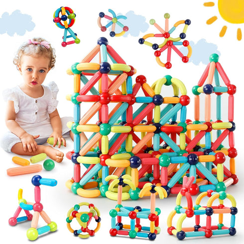 Paaxido 64PCS Magnetic Building Blocks - Montessori Sensory Toys with Stronger Magnets,