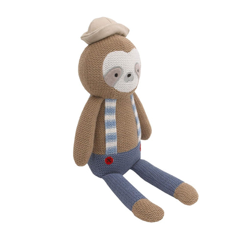 Cuddle Me Scottie The Sloth, 12" Grey & Blue Knit Plush Stuffed Animal, Grey, Blue, Red