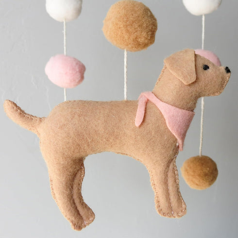 Goukurlsma Baby Crib Mobile for Girls Boys Dog Theme Baby Mobile for Crib Mobile for Bassinet with Felt Ball, Pink