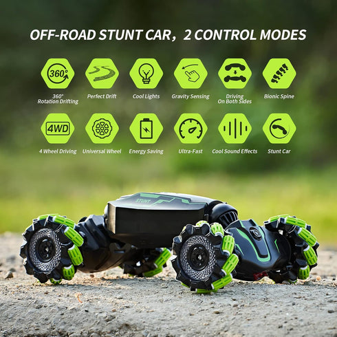 4WD Remote Control Gesture Sensor Car, Hand Controlled Stunt Car, Double-Sided Vehicle 360° Rotation with Light and