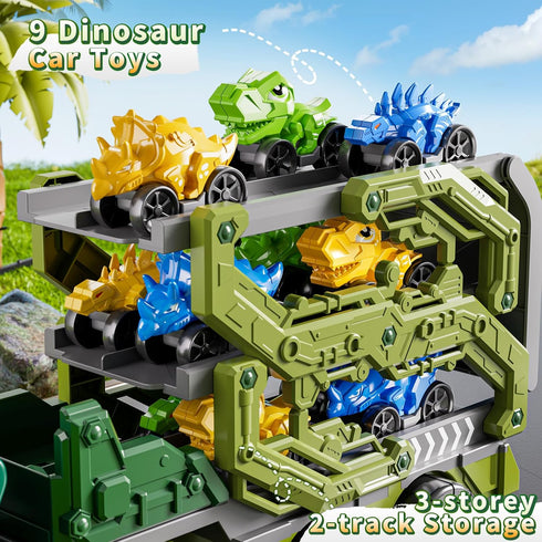 10 1 3-5 4-8 9 5-7 in Dinosaur Truck Toys for Kids Aged with Foldable Race Track, Carrier Truck with Dinosaur Toy Car
