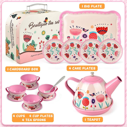 Minnot Set Sets 3 4 5 6 Tea Party for Little Girls, Flower Tea Toys for Toddlers Girls Age Year Old, Toddler Kids