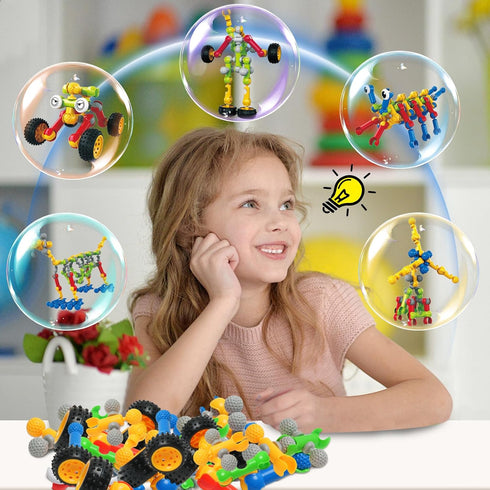 Afomida 215 Playset 4-7, 8+ PCS Creative Building Blocks Toy - Featuring Storage, Includes Dinosaur, Robot, Car