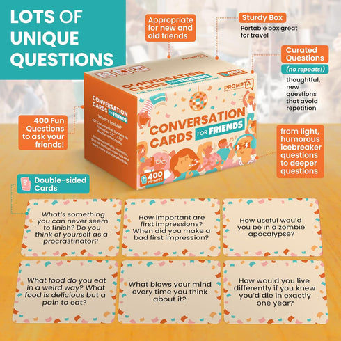 400 Conversation Cards for Friends, Get To Know You Game with Funny Icebreaker Questions for Teens and Adults