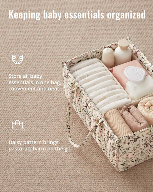 Blissful Diary Floral Diaper Caddy Organizer, Stylish Nursery Storage Basket, Diaper Bag,Gift for Baby Shower, Baby