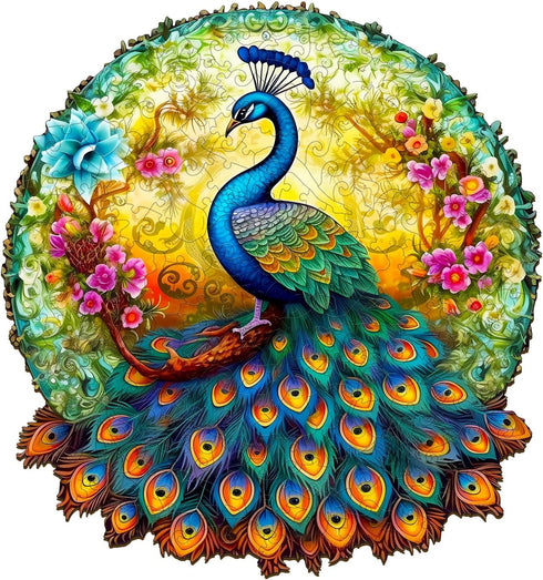 WOODBESTS Wooden Jigsaw Puzzle for Adults, Mandala Peacock, 290pcs, 13.7"x12.8", Unique Shape, Birthday Gift
