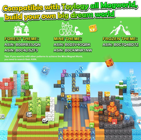 3-5 5-7, 3 4 5 6 7 8 Magnetic Blocks-Build Mine Magnet World Dinosaur Panda Toys Kids Games, Toddler STEM Educational