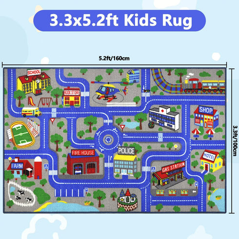 Capslpad Kids Rug Educational Play Rug, 5.2'x3.3' Traffic Road Kids Play Car Mat for Playroom and Nursery Room Decor