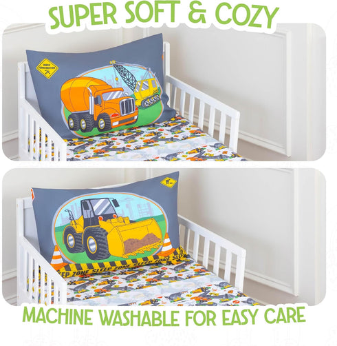 Set 4-Piece Sets Todays Kids Under Construction Toddler Bedding for Boys - Toddler Bed Comforter for Boys, Reversible