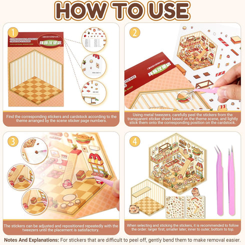 Krttwwx 20 Sets 3D DIY Sticker Scene Collection Book for Kids Adults Cute Make Your Own Shop House Stickers for Gifts