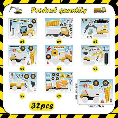 32 Sheets Make Your Own Construction Vehicle Stickers, Creative Truck Game Stickers for Kids Birthday Party Favors, DIY
