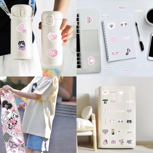 100 Pcs Cute Aesthetic Kawaii Stickers for Girls | Pink Anime Girl Stickers, Laptop Stickers for Women, Waterproof