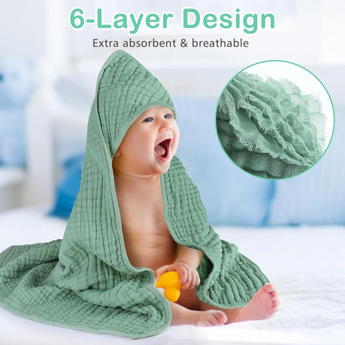 Accmor 2 Pack 100% Hooded Baby Towels, Muslin Cotton Bath Towel for Babies, Newborn, Infant and Toddler, Absorbent Soft