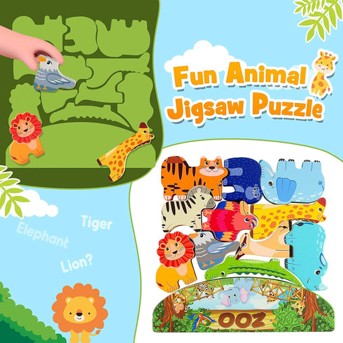 Animals Montessori Toddler Toys for 2-7 Year Old Boys Girls, Wooden Animal Blocks Stacking Toy, Educational Fine Motor
