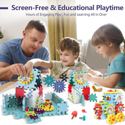 Gear Toys Interlocking Building Blocks, 150 Piece Educational Construction Set, Creative STEM Development Toys