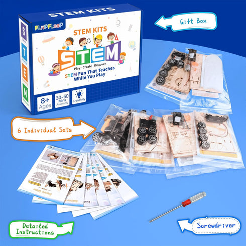 6-in-1 8-12, 8 9 10 11 12 13 STEM Kits for Kids Age Educational STEM Toys for Boys and Girls, Wooden Building Kit