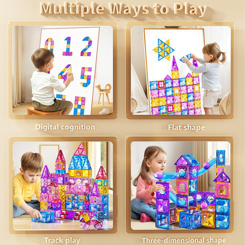 PEADUCK 50PCS Set 4-8, 3-5 Magnetic Tiles Educational Toys, Magnetic Blocks Building with Marbles Run for Kids Ages