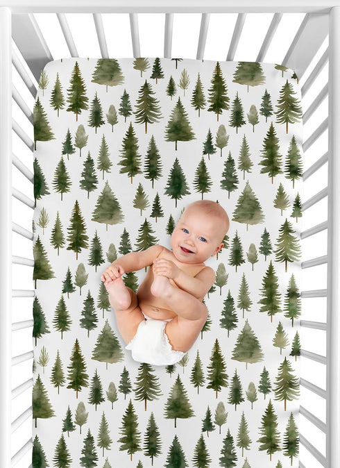 Sweet Jojo Designs Fitted Baby Crib Sheets (Green Woodland Tree) for Boys or Girls, Infant Nursery, Toddler Room
