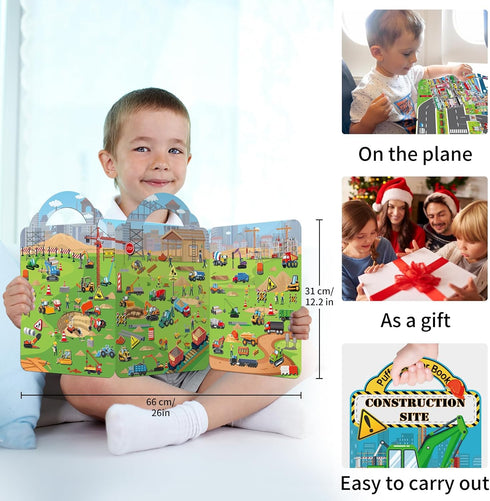 2 Pack 3-5, 3D Elfew Puffy Sticker Books for Kids Ages Construction Truck and Vehicle Car Stickers for Toddlers Boys
