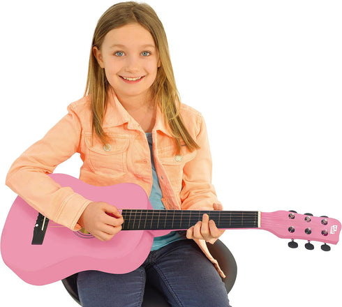 30” Pink Wooden Acoustic Guitar for Girls, Kids Musical Instrument Gift for Ages 3-5 and 5-9