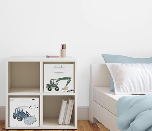 Set 2 Sweet Jojo Designs Construction Truck Foldable Fabric Storage Cube Bins Boxes Organizer Toys Kids Baby Childrens