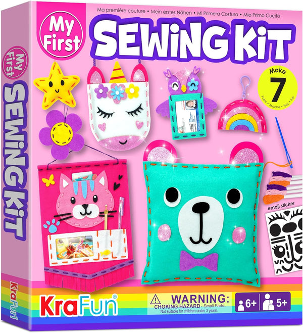KRAFUN My First Sewing Kit for Kids - 7 Easy DIY Projects of Stuffed Animal Dolls and Plush Pillow Craft