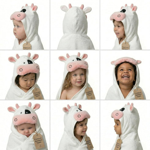 POCASOPA 35x35 Hooded Towel with Cute Cow Vaquita Design - Rayon Made from Bamboo - Premium Baby Gift - Ultra Soft