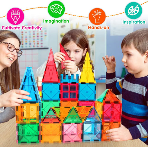 Magnetic Tiles Building Blocks for 3-8 Years Old Boys Girls, Colorful Magnet Stacking Toys Birthday Gift for Kids