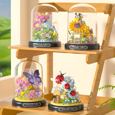 HI-REEKE Flower Dragonfly Bouquet Building Block Set, Micro Mini Botanical Building Toy for Women, 568 PCS