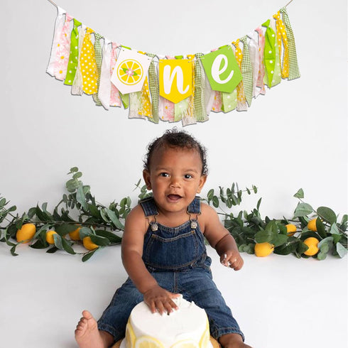 1st ZAIBIANHAO Lemon First Birthday High Chair Banner - Lemonade Birthday One Garland, Fruit Theme Party