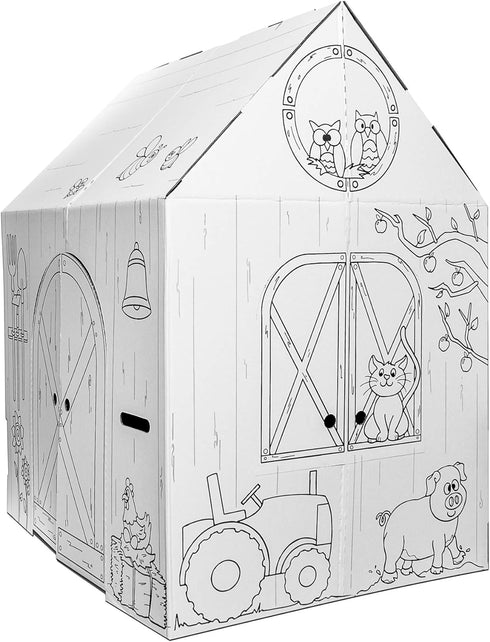 Easy Playhouse Barn - Kids Art & Craft for Indoor & Outdoor Fun, Decorate & Personalize Cardboard Fort, 32" X 26.5" X